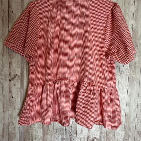 Madewell Crossover Peplum Top Textured Gingham Check 1X - Picture 5 of 7